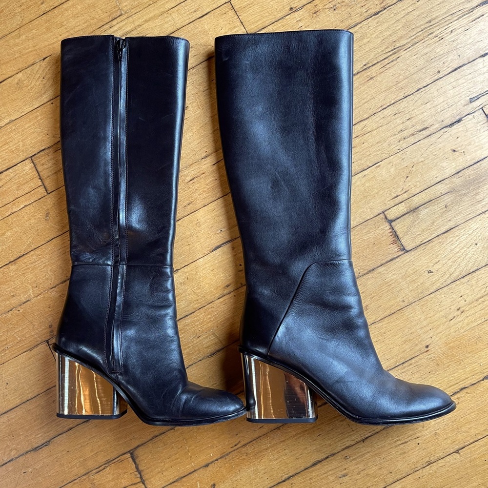 Aldo Tall Black Leather Heeled Boots